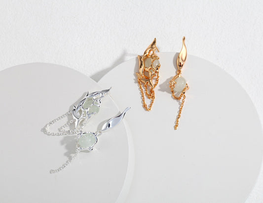 Bamboo-inspired Sterling Silver Jade Earrings_Ros'Choice Jewelry