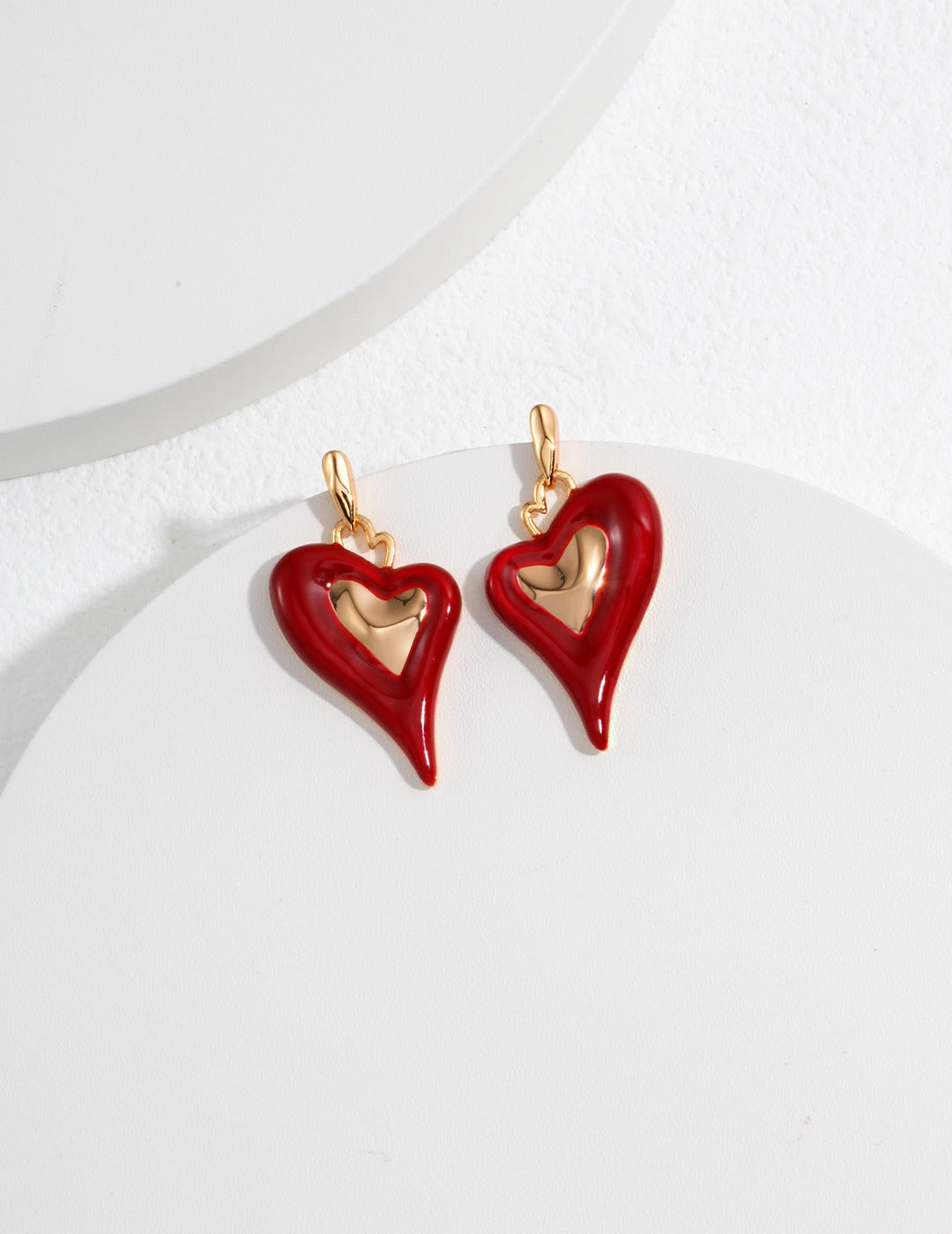 Vintage Gold Heart-shape Glazed Necklace and Earrings_Ros'Choice Jewelry